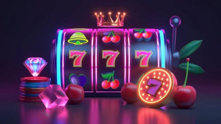 Antarmuka permainan Galactic Gems dengan simbol batu mulia bersinar di layar